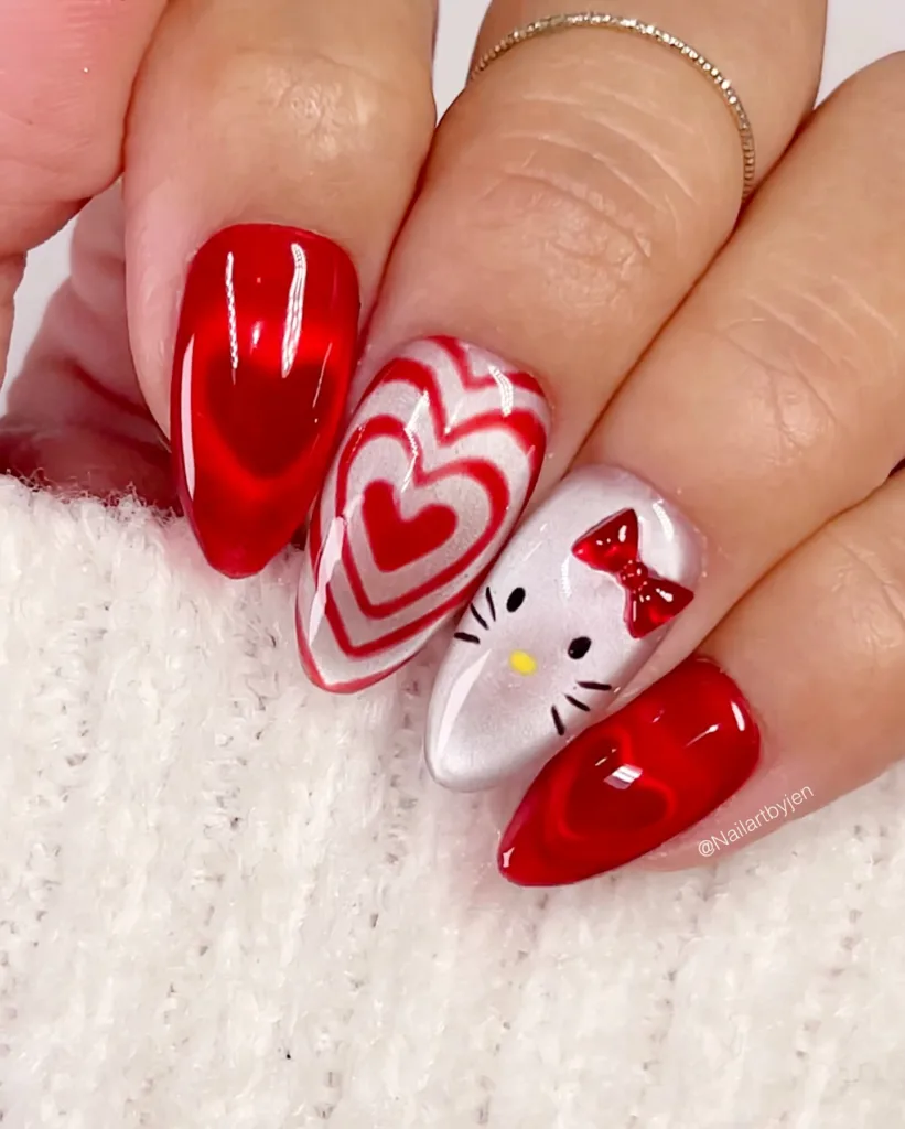 sweet heart kitty nails