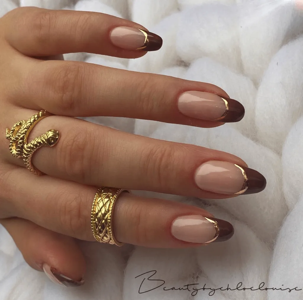 chocolate gold fall french tips