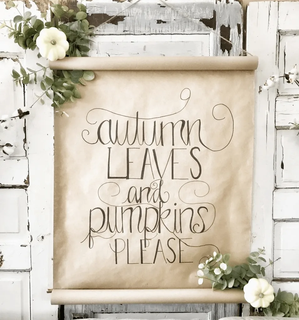DIY autumn scroll sign for adult fall crafts and home decor