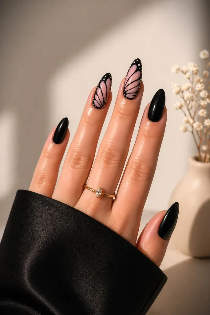 black butterfly nail designs