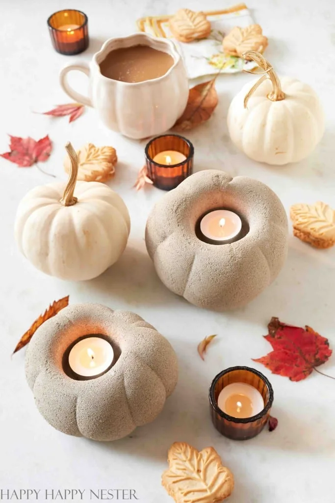 cement pumpkin candleholders crafts for fall