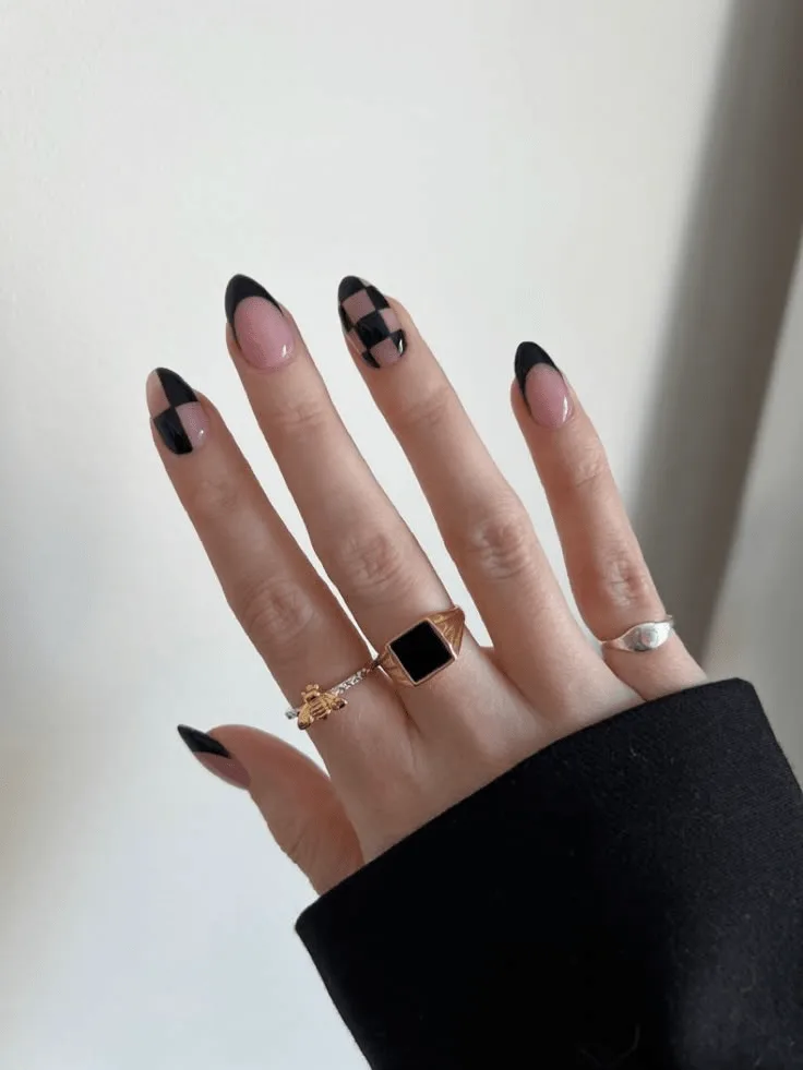 checkerboard black nails