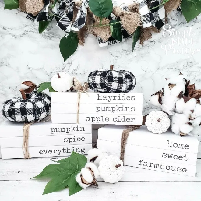 fall stacked books with pumpkin spice sayings for an easy seasonal craft