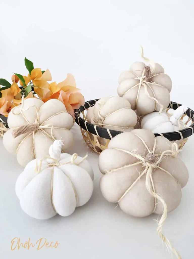 neutral no-sew fabric pumpkins for an easy fall craft idea