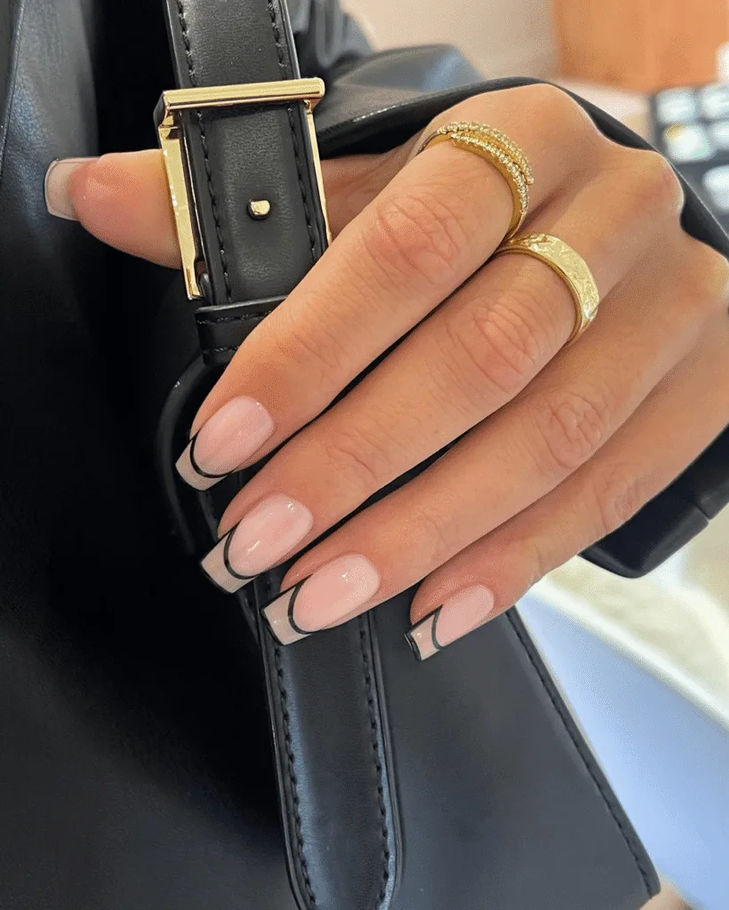 black outlined french tip nail designs