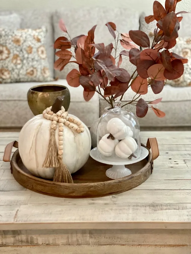 pumpkin cloche display for fall decor