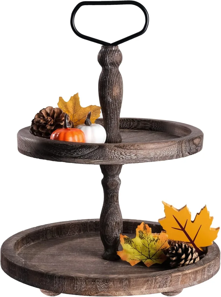 rustic wood tiered tray
