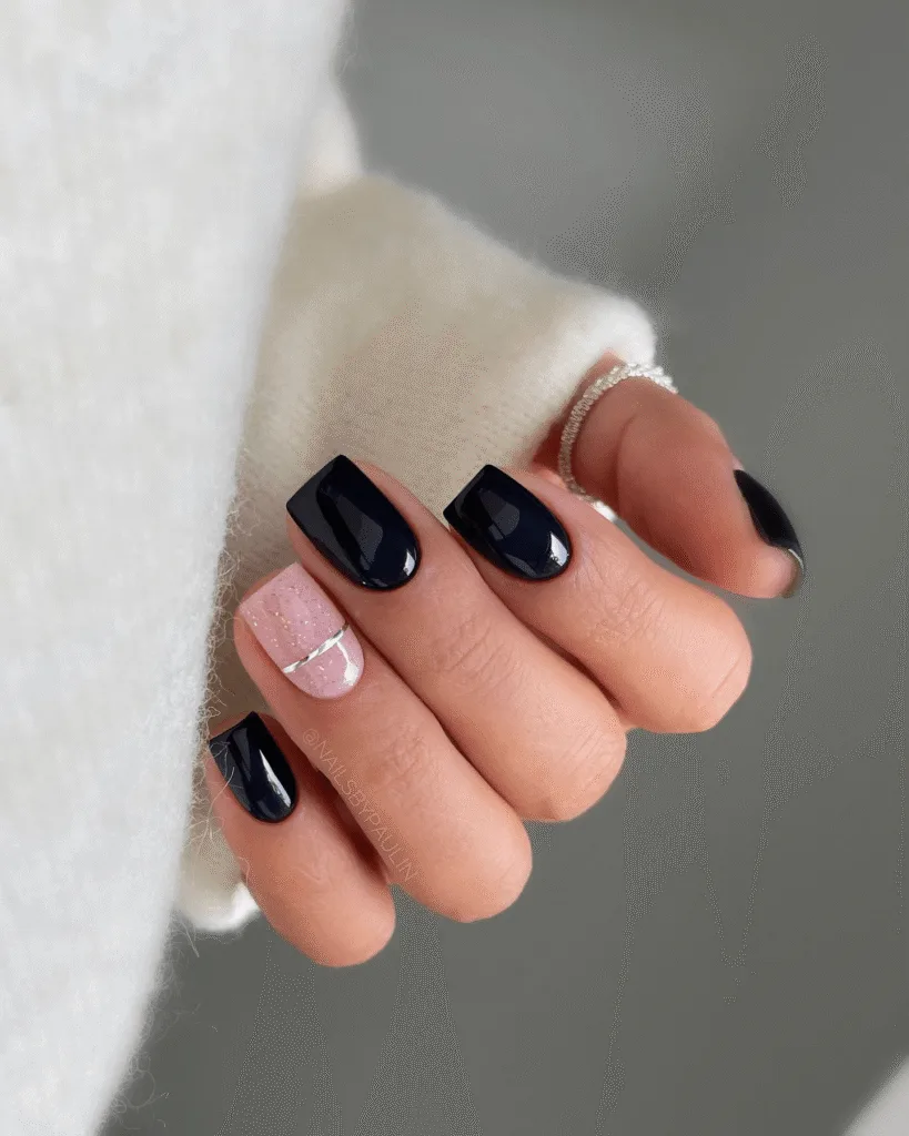 silver accent black nails