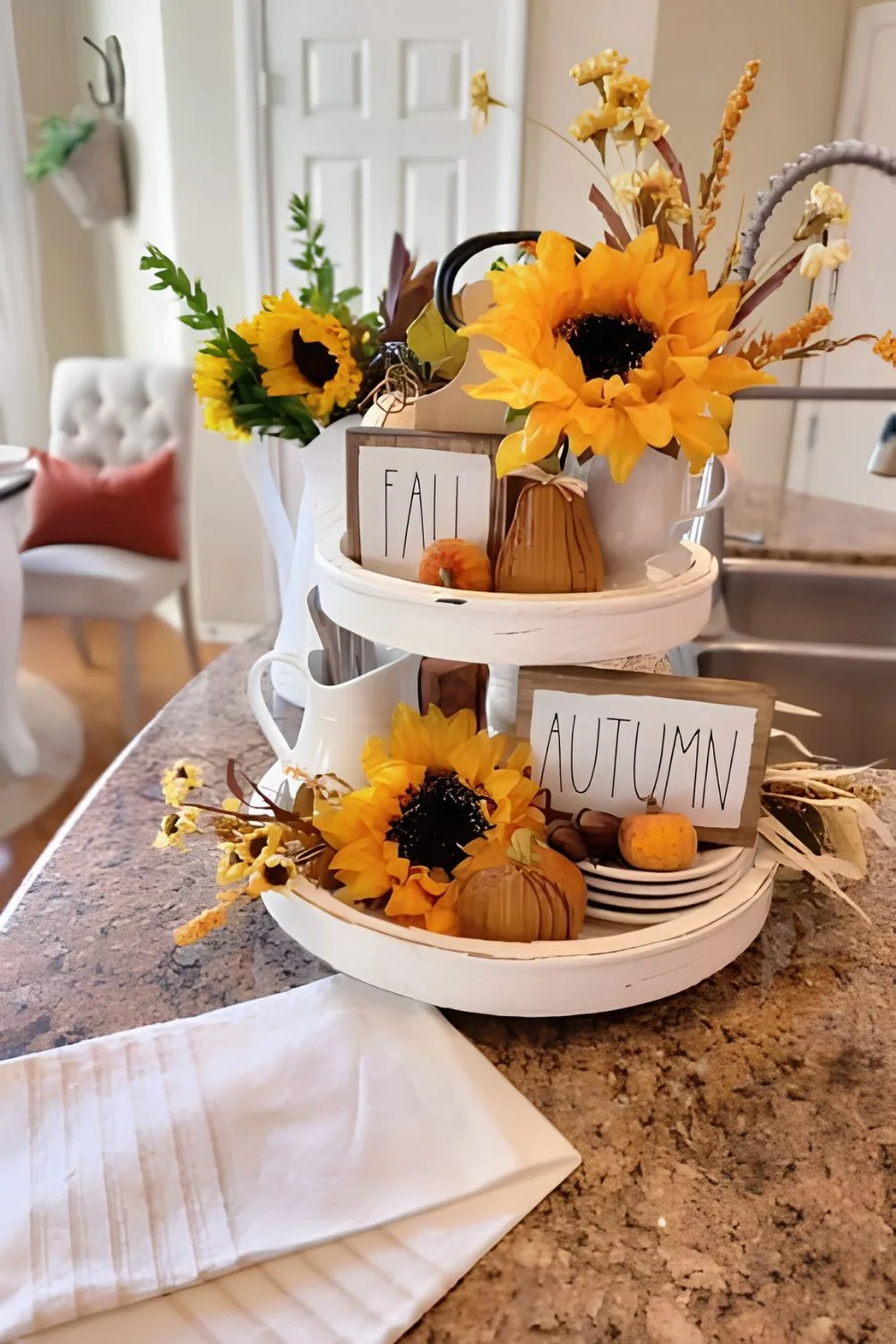 sunflower tiered tray decor centerpiece