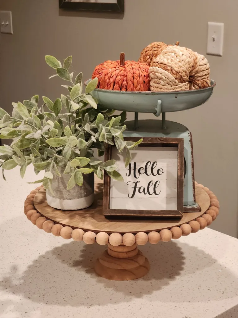 vintage scale display for fall tray decor