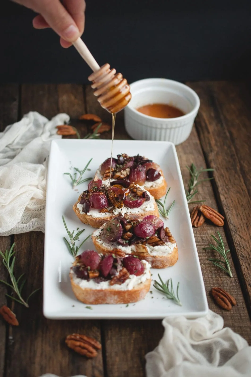 Roasted Grape, Goat Cheese and Pecan Crostini