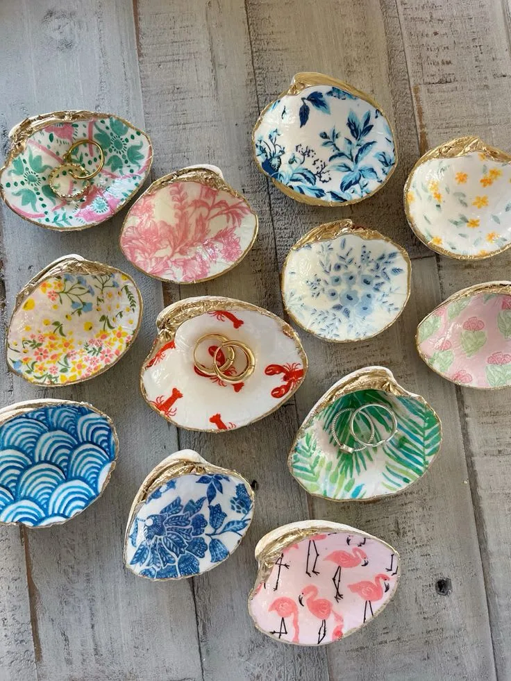 Decoupage Oyster Shell Trinket Dishes